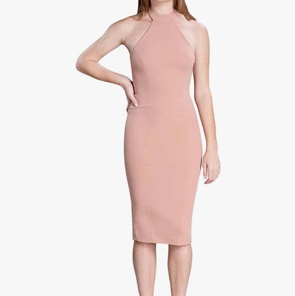 Dress the Population Eden High Neck Halter Bodycon Midi Dress Blush Size XS NWT